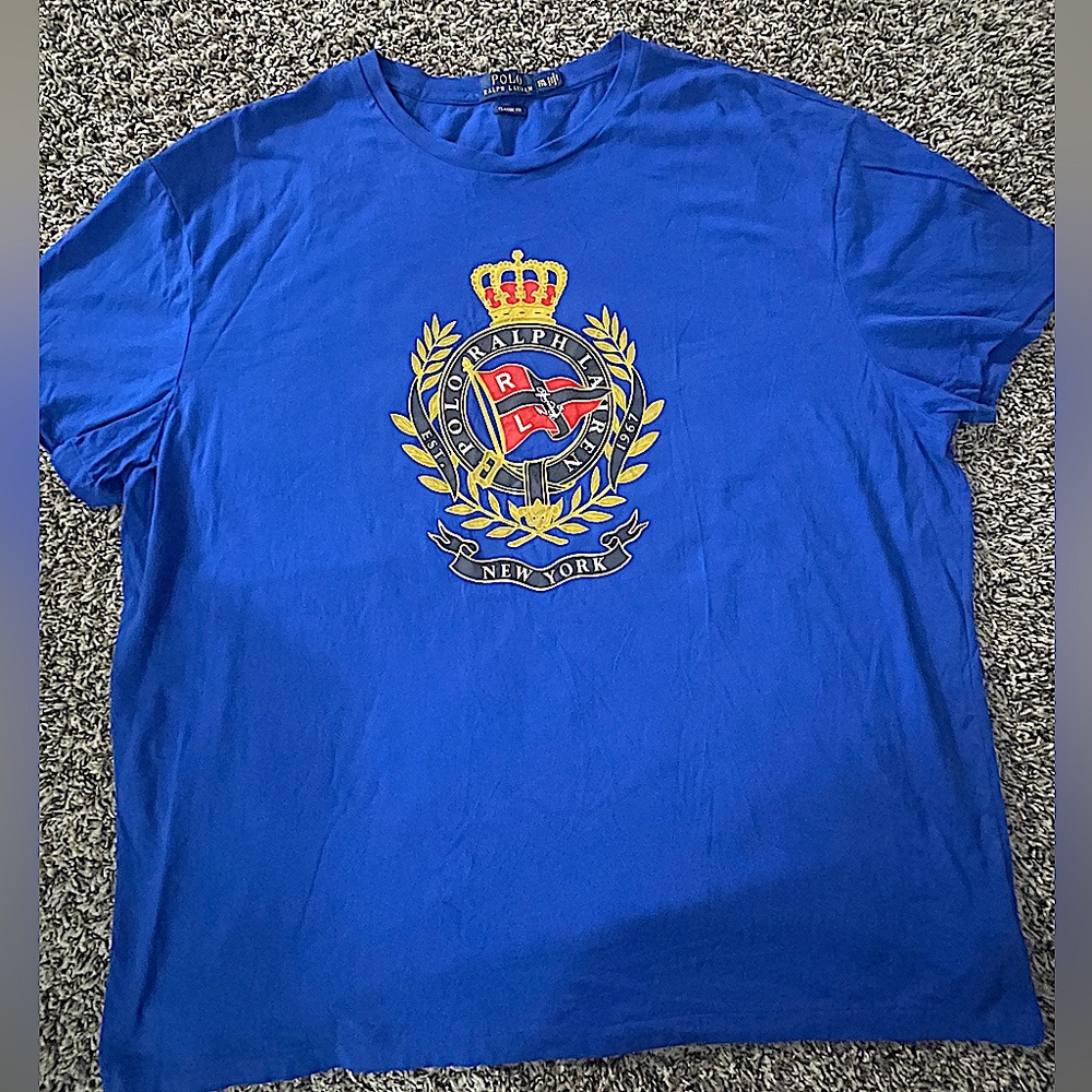 Polo Ralph Lauren New York 1967 Crest Emblem Logo Blue Graphic T-shirt Size XXL
